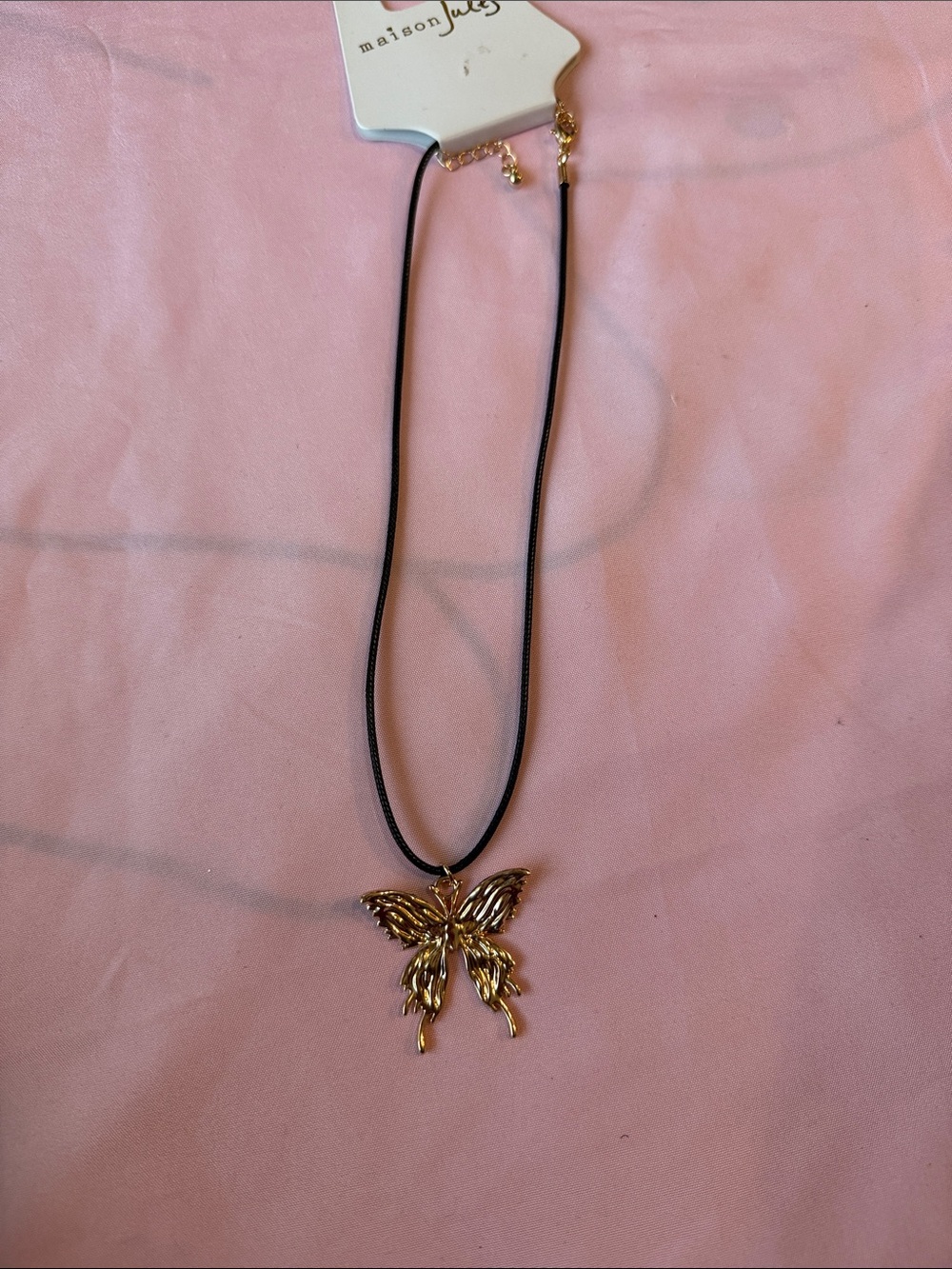 Maison Jules Black Cord Necklace with Gold tone Butterfly Charm